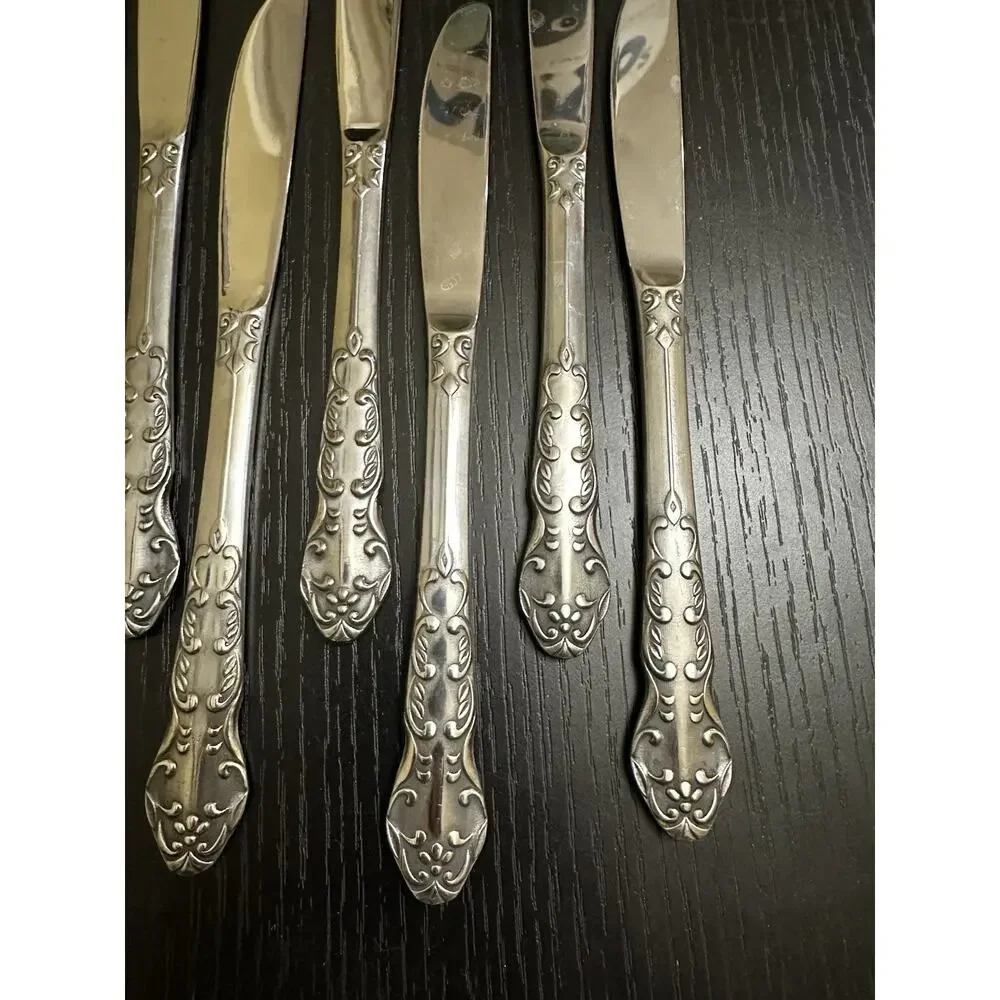Set of 8 National Nancy Stainless Japan‎ Ornate Table Knives Silverware Flatware